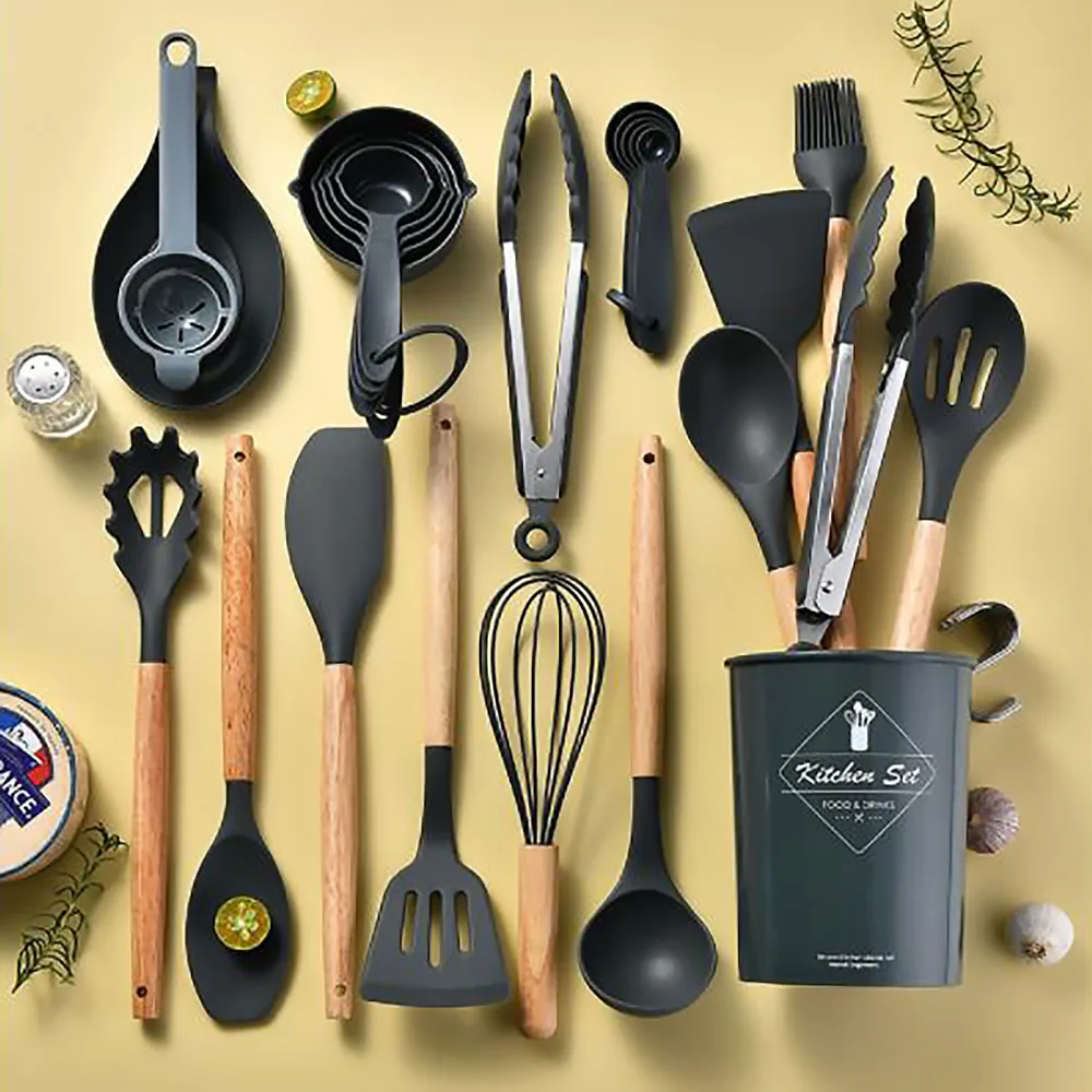 Hi Tech Kitchen Accessories - Ensemble d'ustensiles de cuisine antiadhésifs noirs